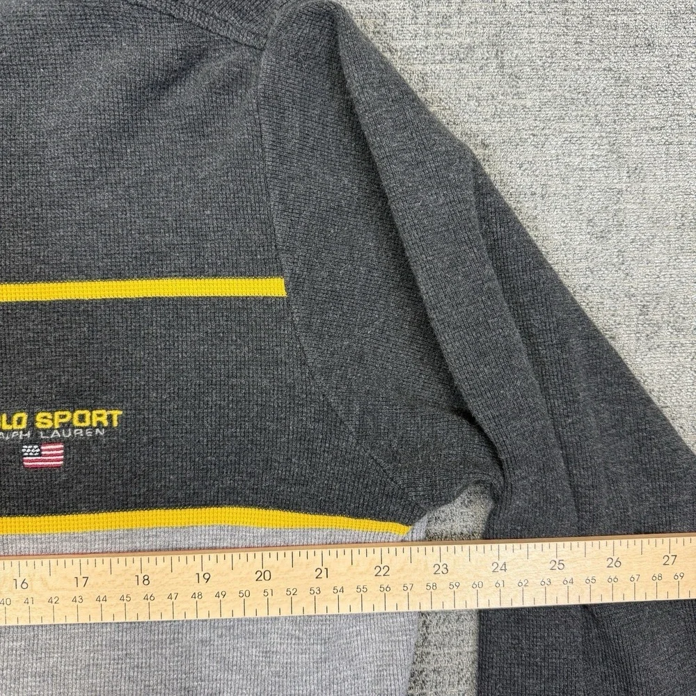 Vintage Polo‎ Sport Ralph Lauren Shirt Mens Large Gray Yellow Long Sleeve Stripe